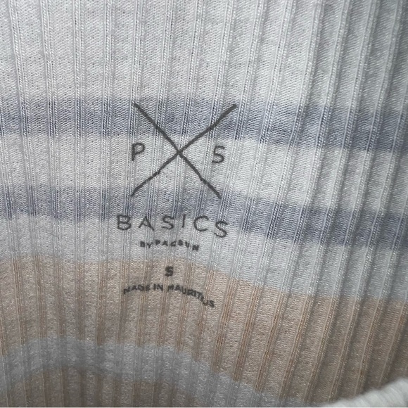 PacSun Cropped Ribbed Scoop Neck Stripe Tank Top White Yellow Blue Small - Picture 7 of 7